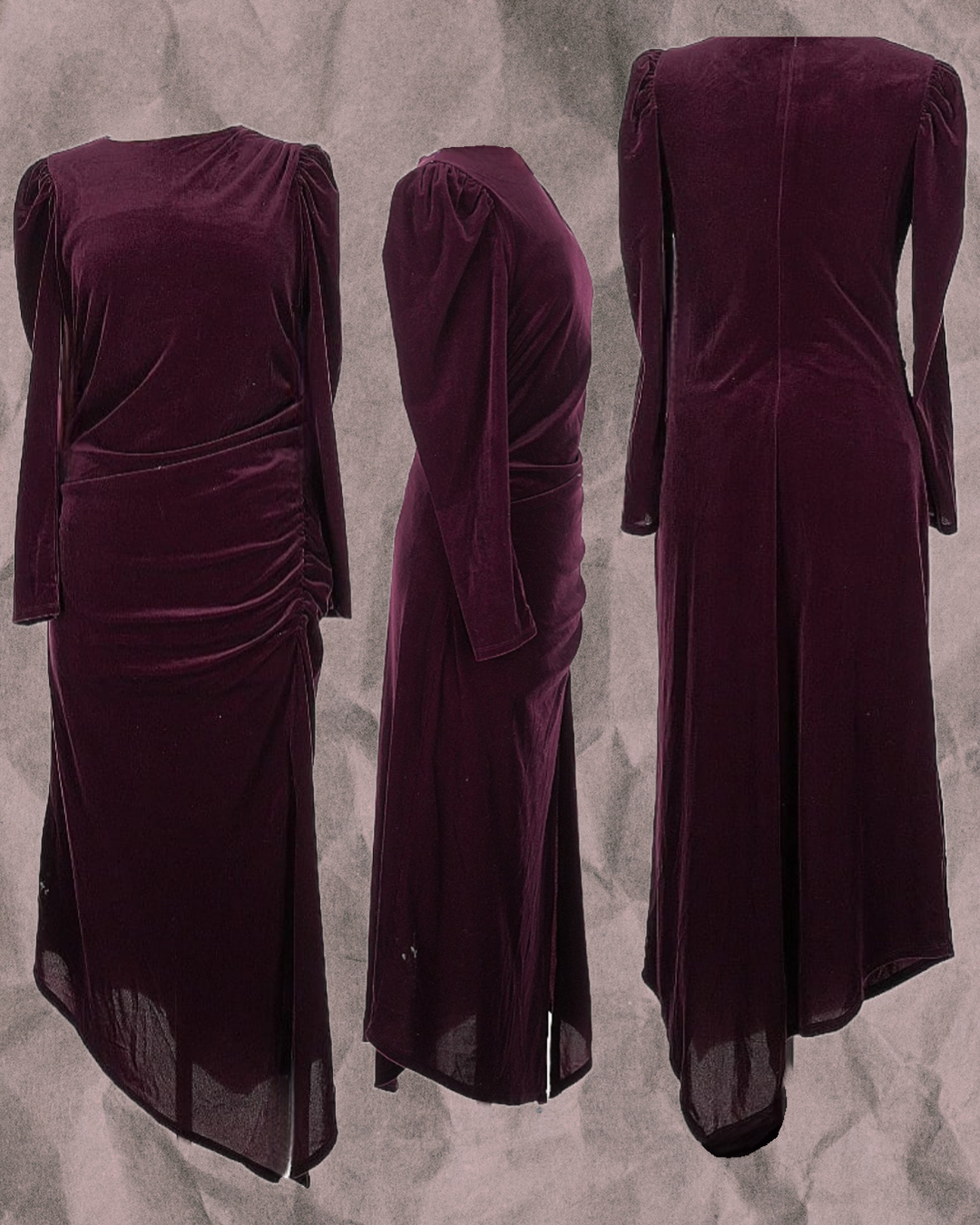 Velvet burgundy dress, Express size M. In good condition with minor signs of wear.